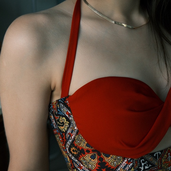 Red Elegance Crop Top - Corset Vintage Tapestry Handmade - Picture 2 of 5